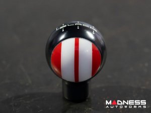 MINI Cooper Gear Shift Knob - Black Housing - Red w/ White Racing Stripes Design